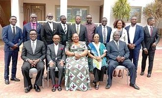 Dr Caroline Reindorf-Amisah ( seated 2nd from right), Deputy Director-General, GHS; ZANU Dasah (seated left) Head, Legal,GHS, and  Dr. Gina Teddy (seated middle), member of GHS Council, with some participants and facilitators at the training programme