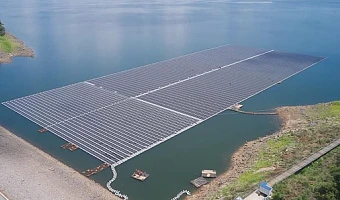 Aerial view of the Bui Power Authority (BPA) 5MWp floating solar Plant