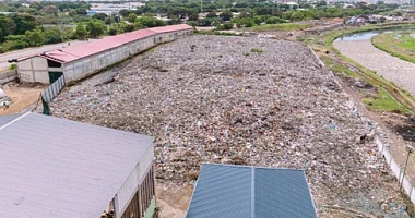 Aerial shot of the mountain of waste to be cleared at Agbogbloshie site