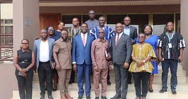 Peter Nortu-Kotoe (3rd from right), Chairman of the Parliamentary Sellect Committee on Education and Ahmed Jinapor (2nd from right), Director-General of GTEC  and other members of the committee as well as Parliamentary and GTEC staff after a working visit to GTEC