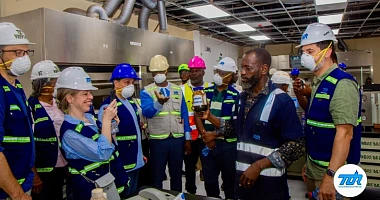 Edmond Kombat (4th from right), Managing Director,  TOR, with some staff and members of the IMF team