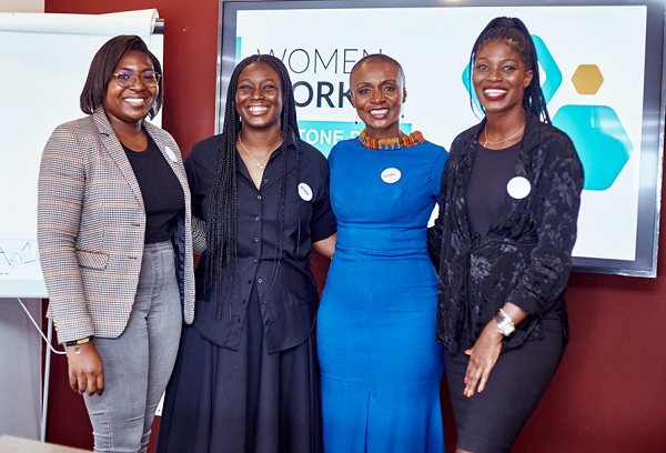 Beneficiaries of the Catapult programme in a group picture. From right Asha Bello, Naana Akyaa Asante, Alima Bello and Hillary Adare